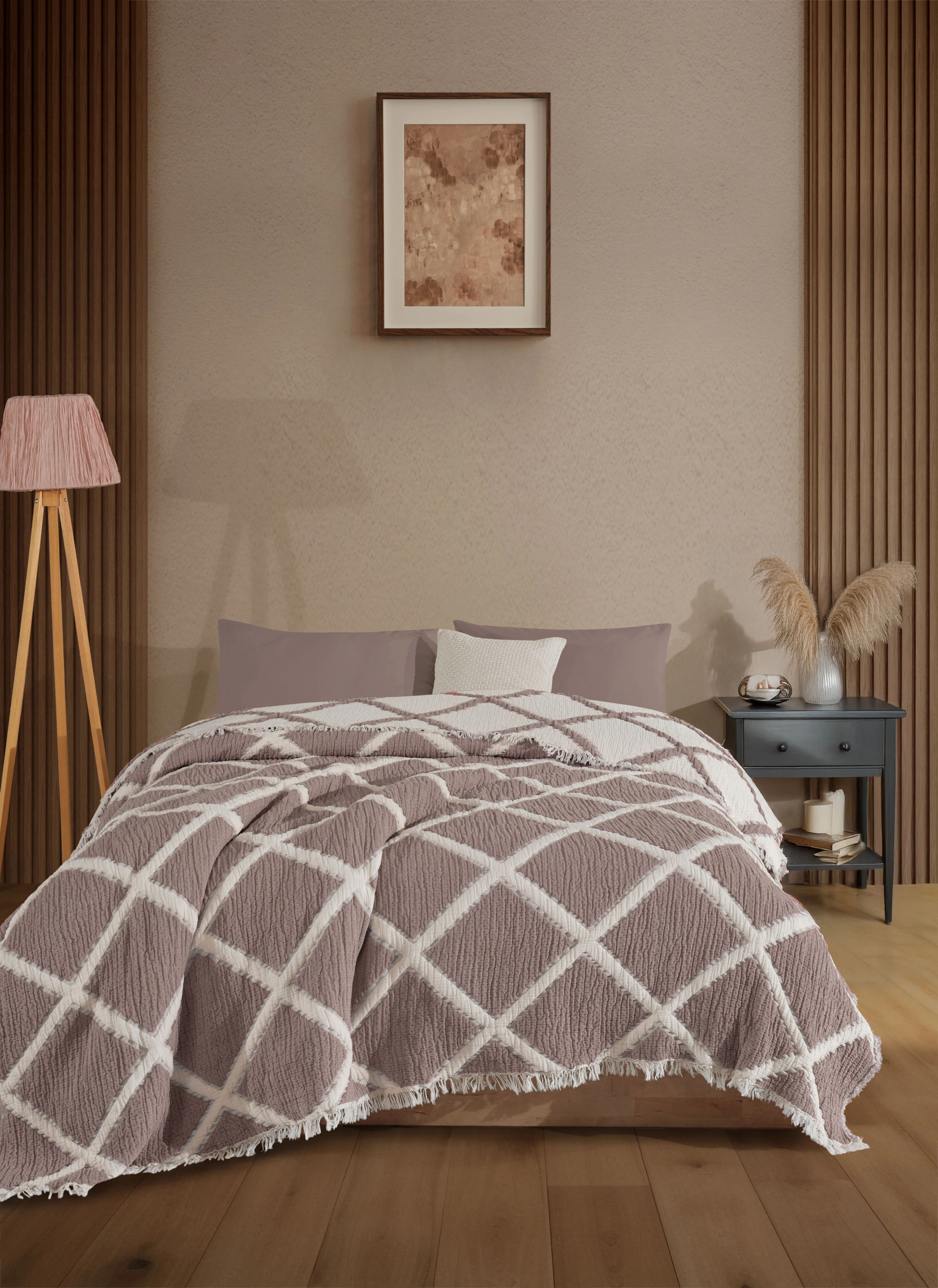 Çift Taraflı, Jakar Desenli, 5 Katlı, Dolgulu Müslin Battaniye, Çok Amaçlı Battaniye, Battal boy ( 220 x 240 cm ) - Baklava ( Sütlü Kahve )