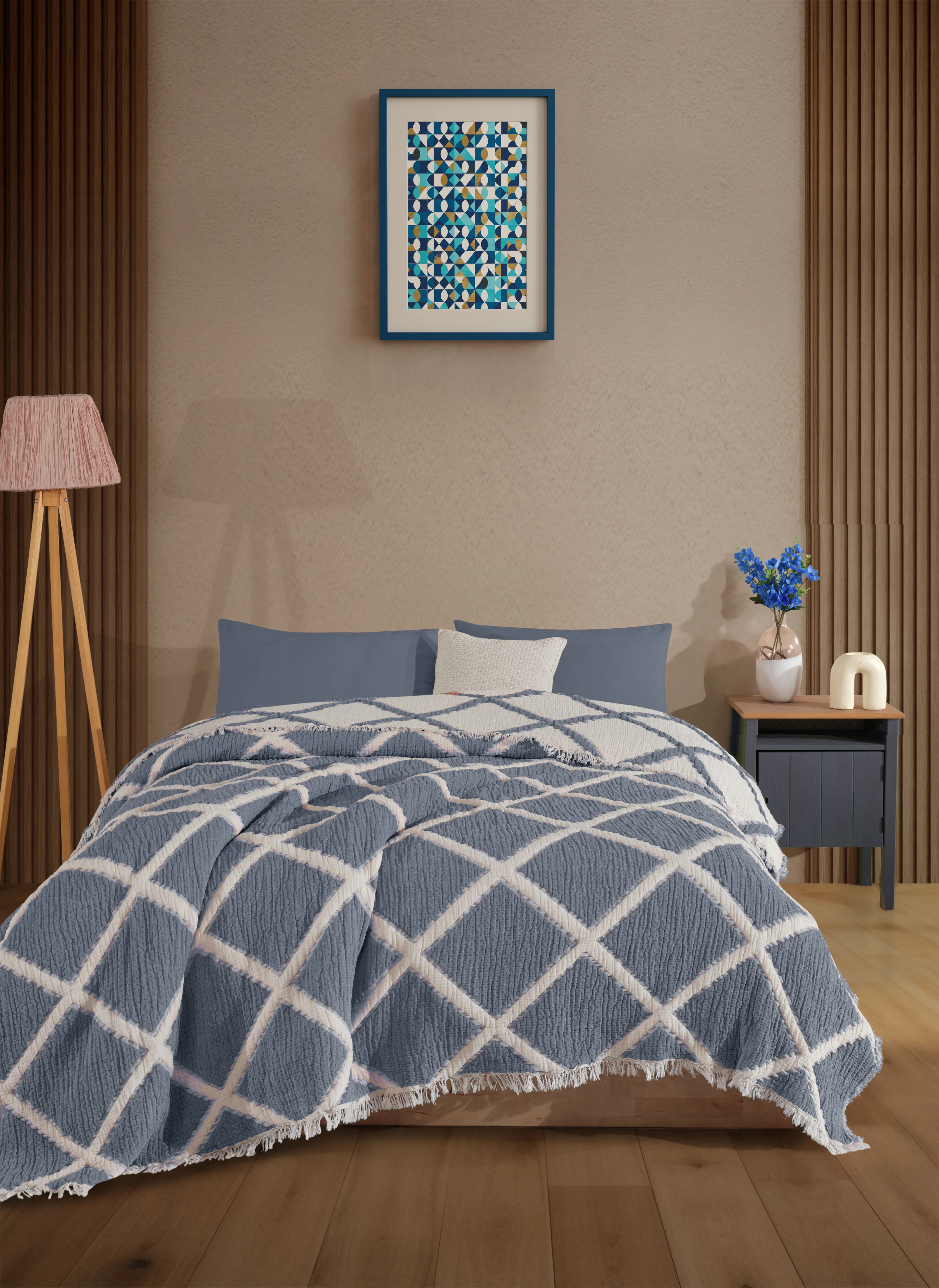 Çift Taraflı, Jakar Desenli, 5 Katlı, Dolgulu Müslin Battaniye, Çok Amaçlı Battaniye, Battal boy ( 220 x 240 cm )