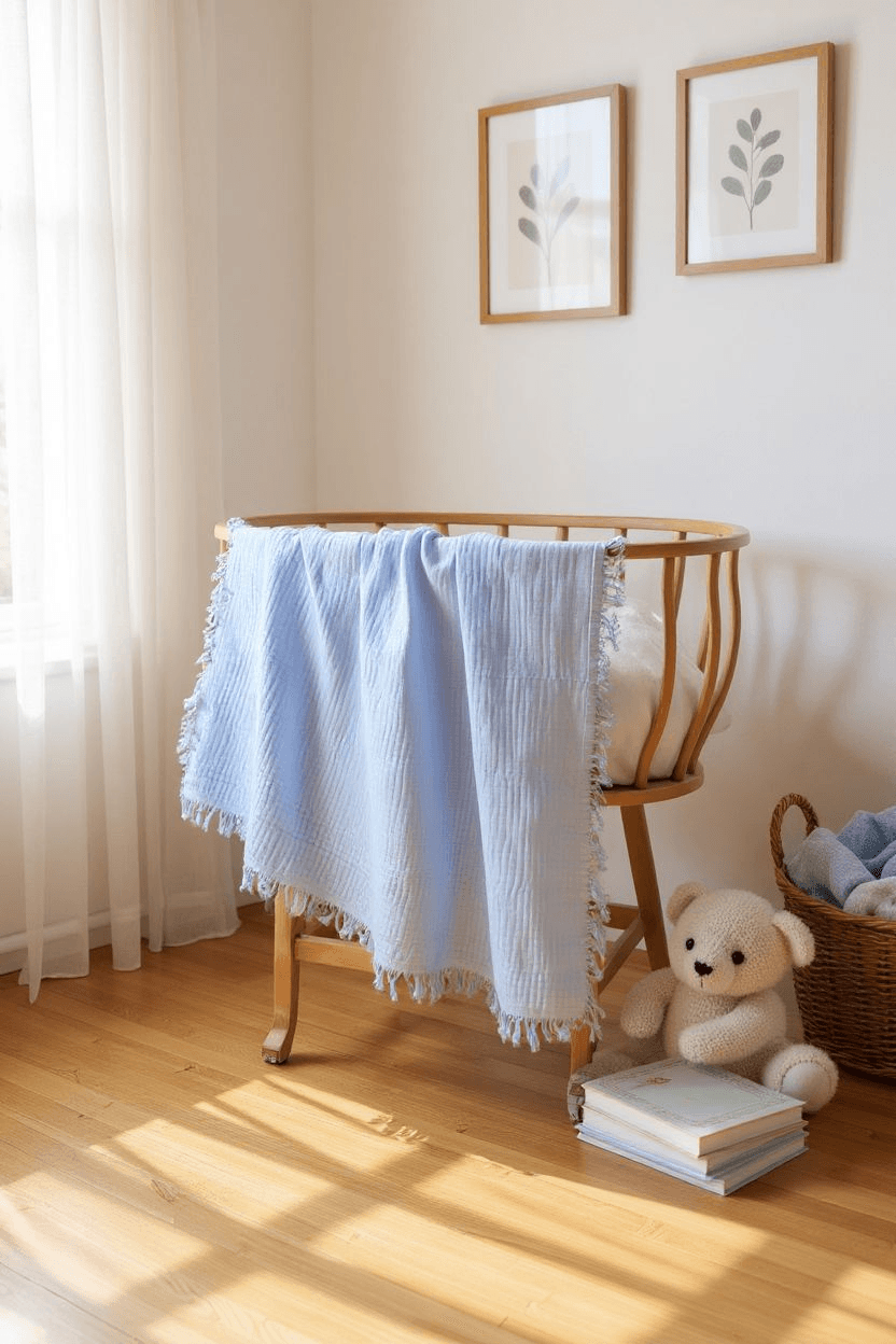 4 Katlı, %100 Pamuk Çok Amaçlı Bebek Müslin Örtüsü, 110 x 120 CM - Bebe Mavisi