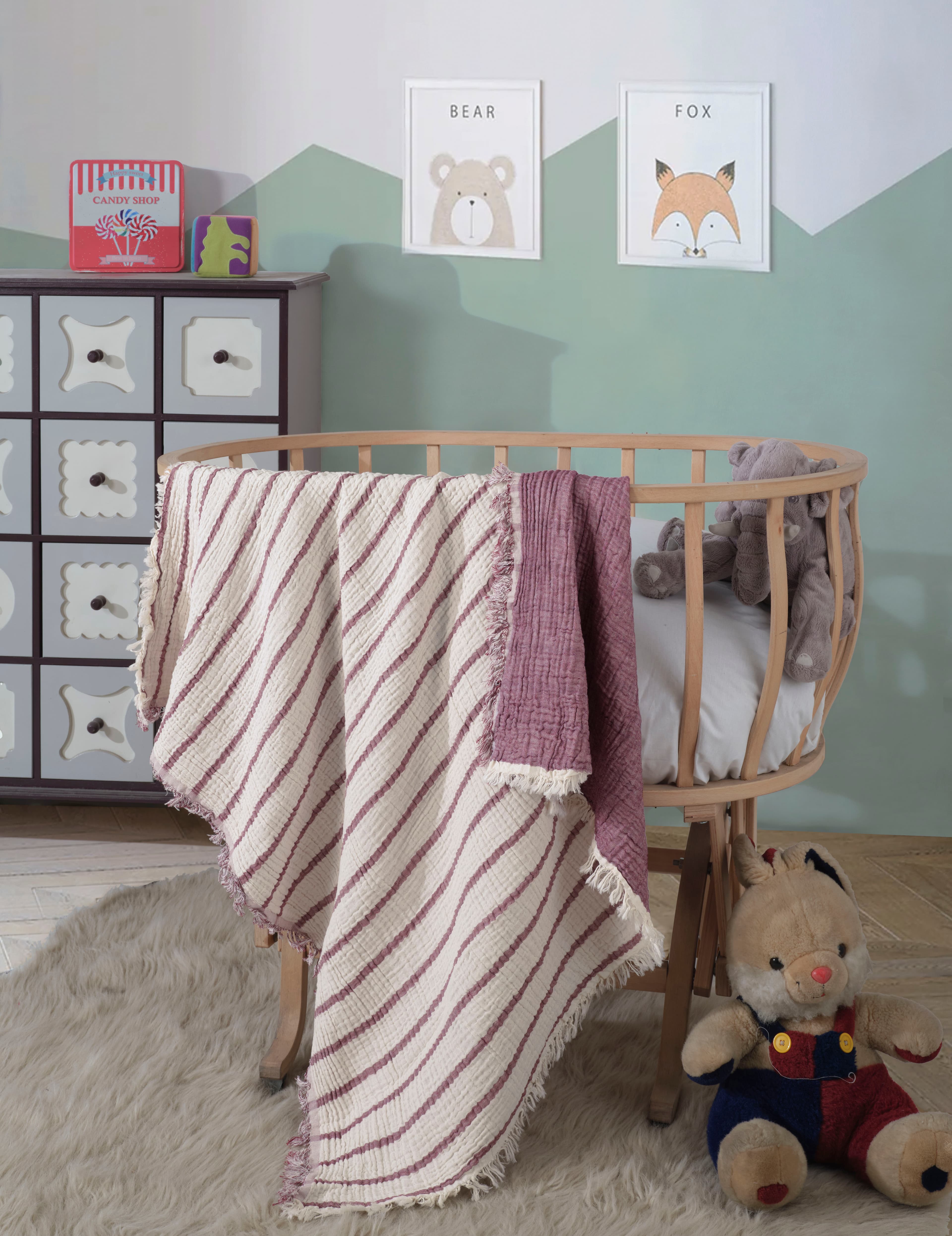 4 Katlı Çift Taraf 100 x 120 CM Bebek Müslin Örtü Pamuklu Çok Amaçlı Bebek Battaniyesi - Mürdüm