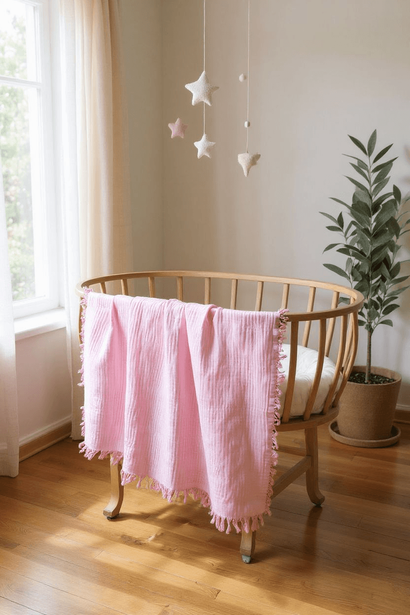 4 Katlı, %100 Pamuk Çok Amaçlı Bebek Müslin Örtüsü, 110 x 120 CM - Pembe