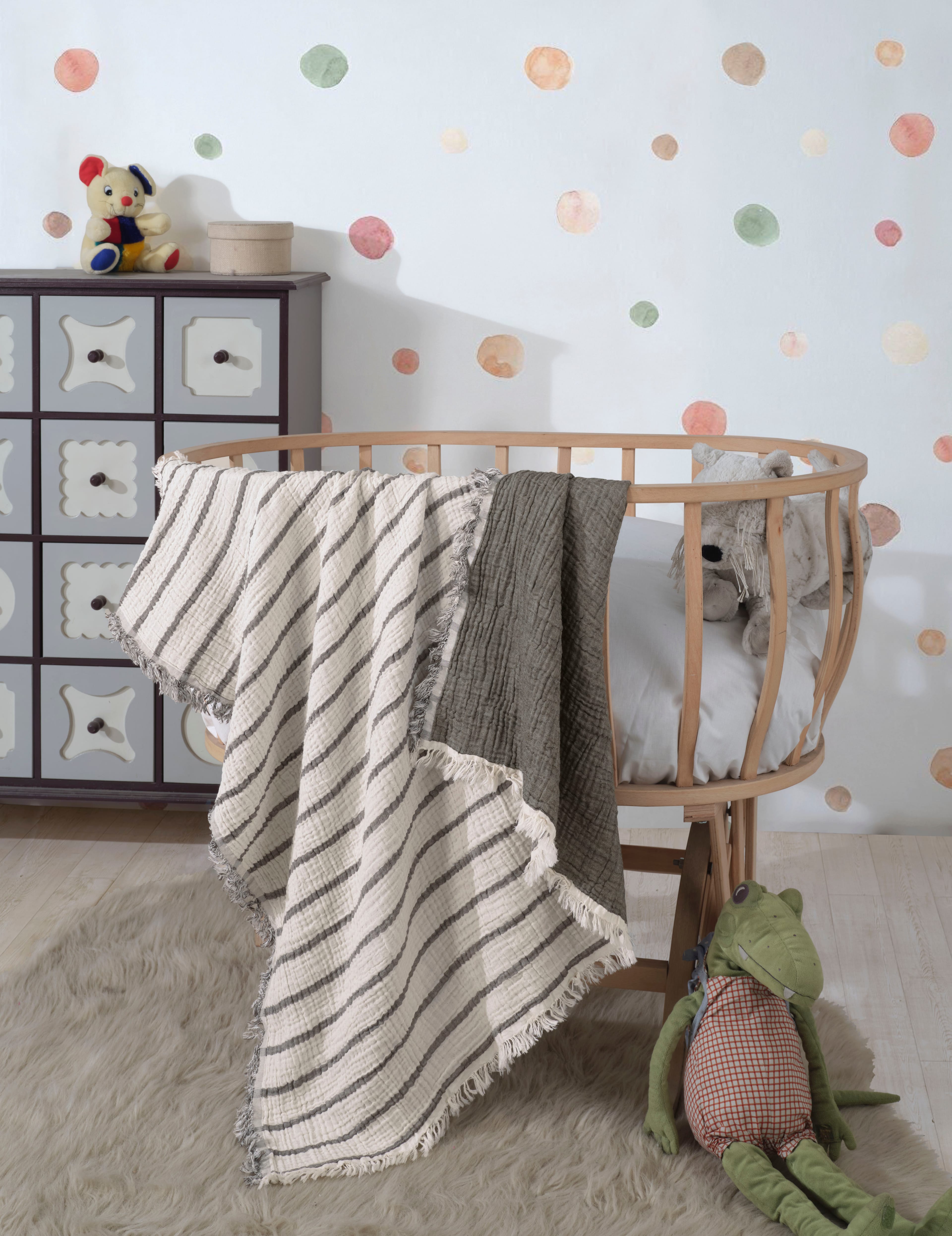 4 Katlı Çift Taraf 100 x 120 CM Bebek Müslin Örtü Pamuklu Çok Amaçlı Bebek Battaniyesi - Haki
