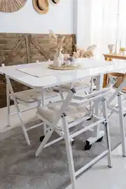 BEYAZ KATLANIR MASA ve 4 SANDALYE | Pratik, Fonksiyonel ve Yer Kazandıran Mobilya