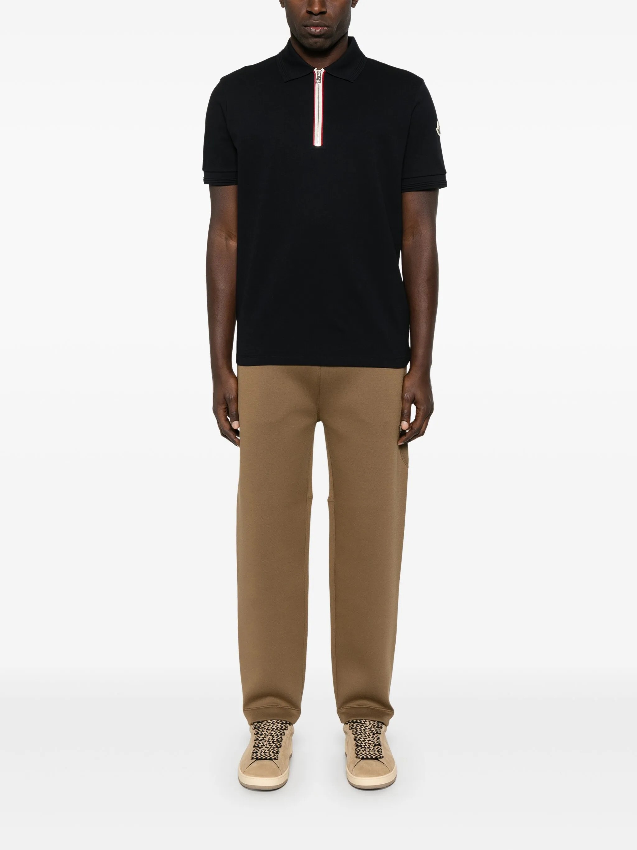 Erkek Patch Logo Polo Yaka T-Shirt Siyah