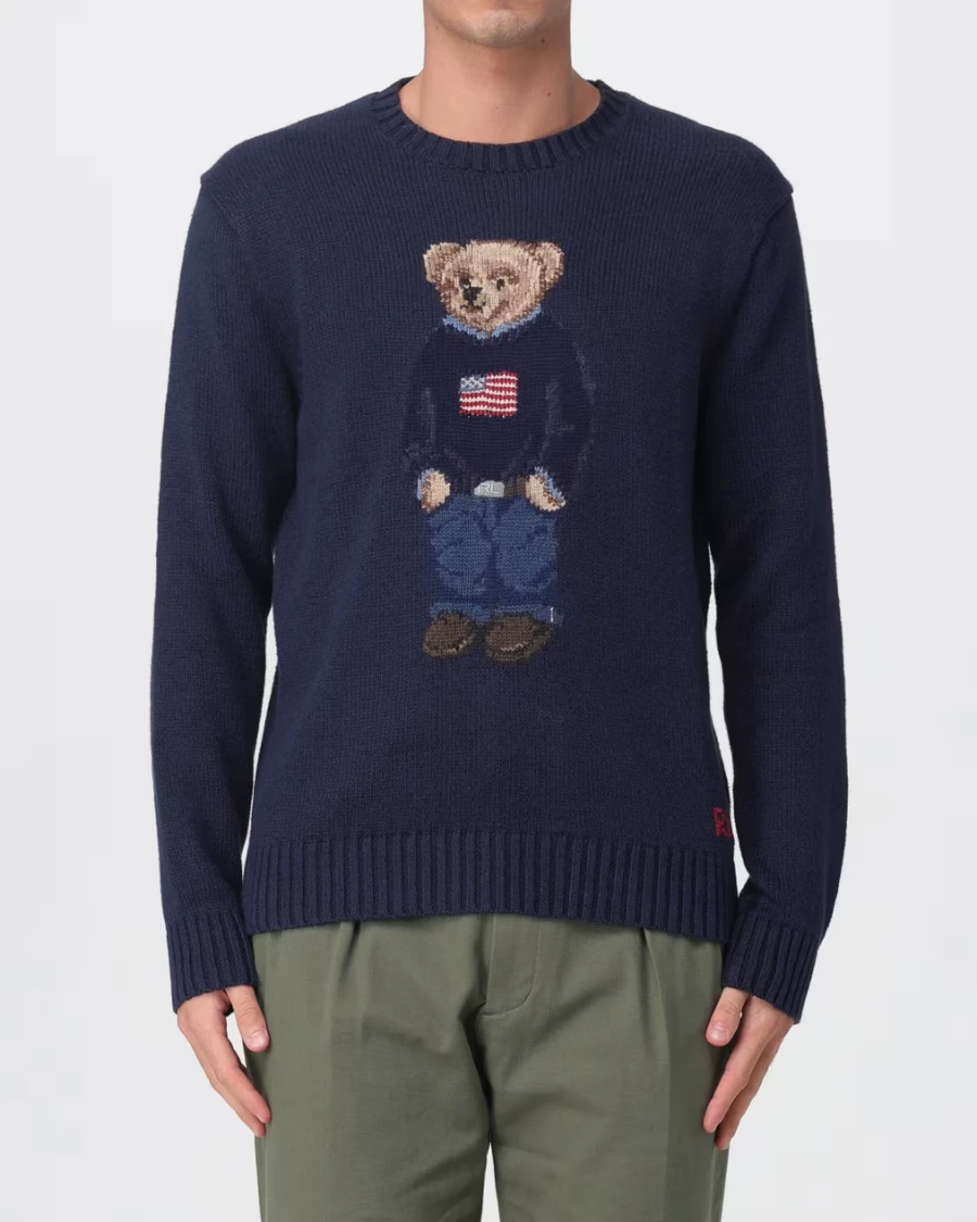 Erkek İşlemeli Lacivert Yün Kazak