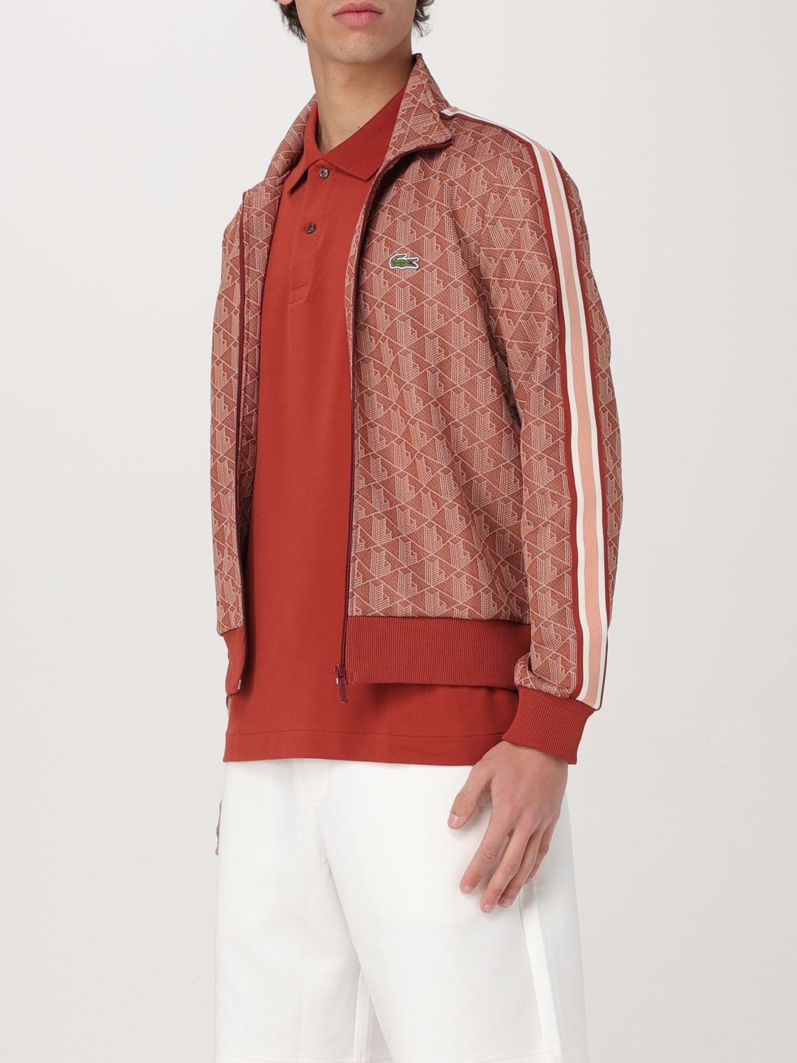 Erkek Regular Fit Fermuarlı Monogram Kırmızı Sweatshirt