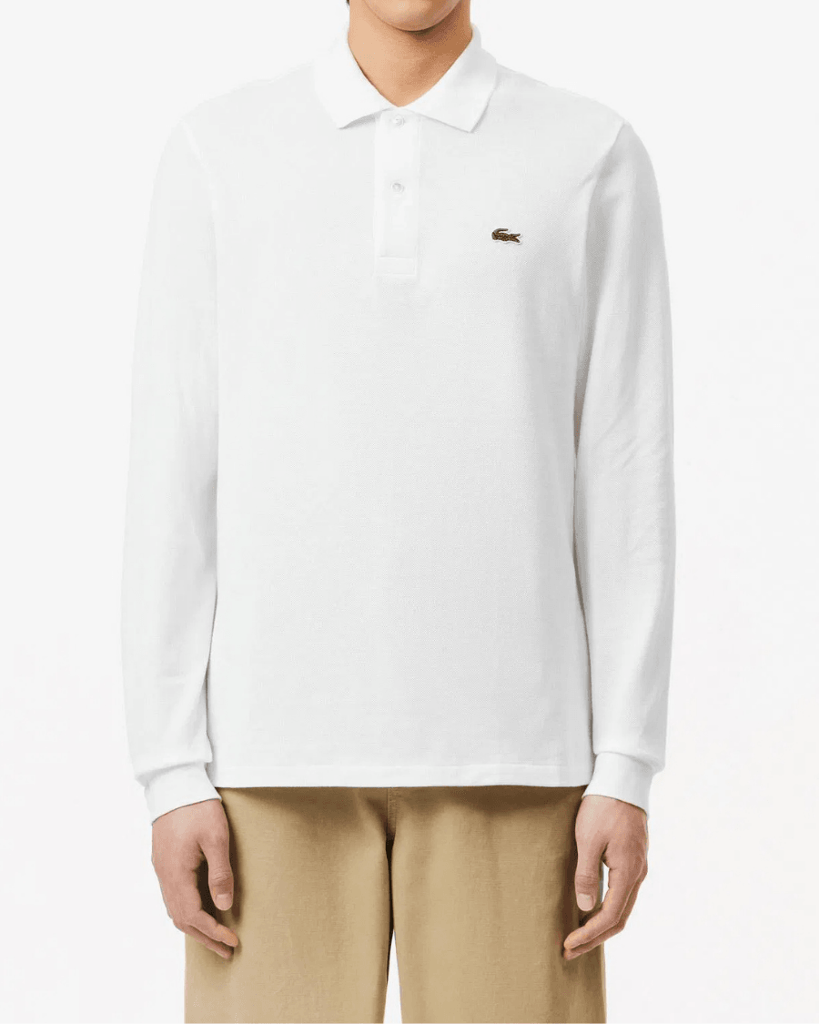 Polo Yaka Erkek Klasik Fit Uzun Kollu Beyaz Sweatshirt