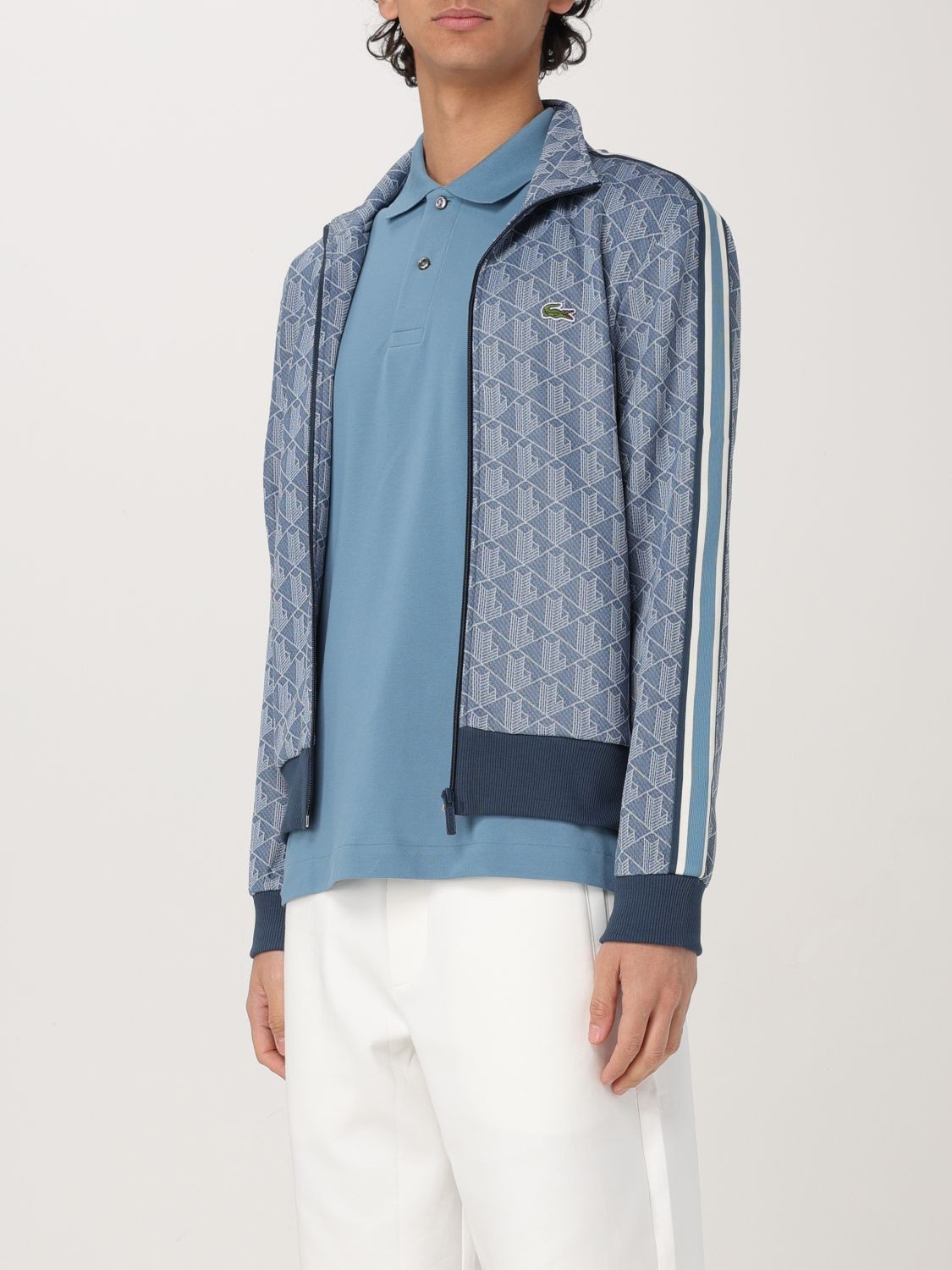 Erkek Regular Fit Fermuarlı Monogram Mavi Sweatshirt