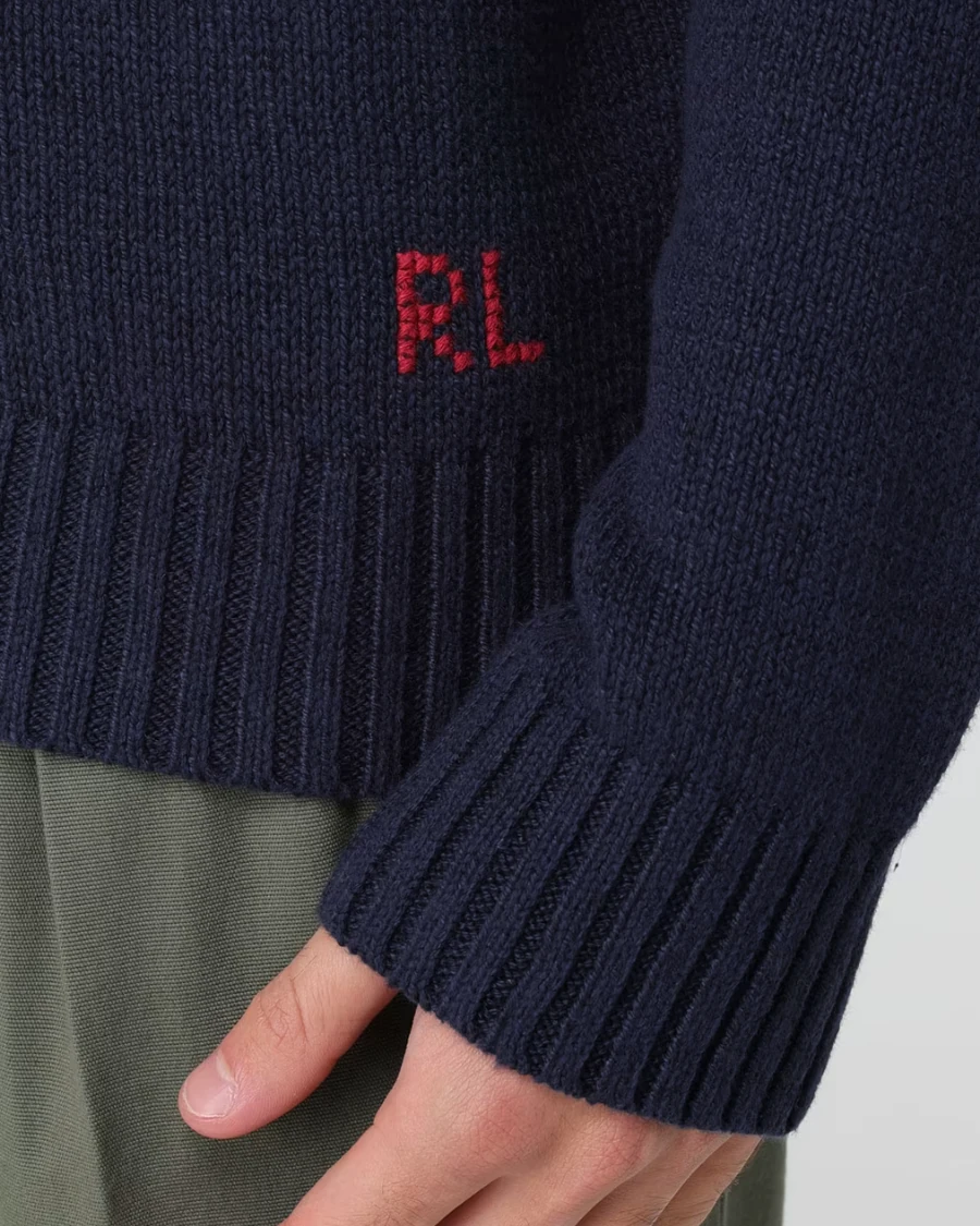 Erkek İşlemeli Lacivert Yün Kazak