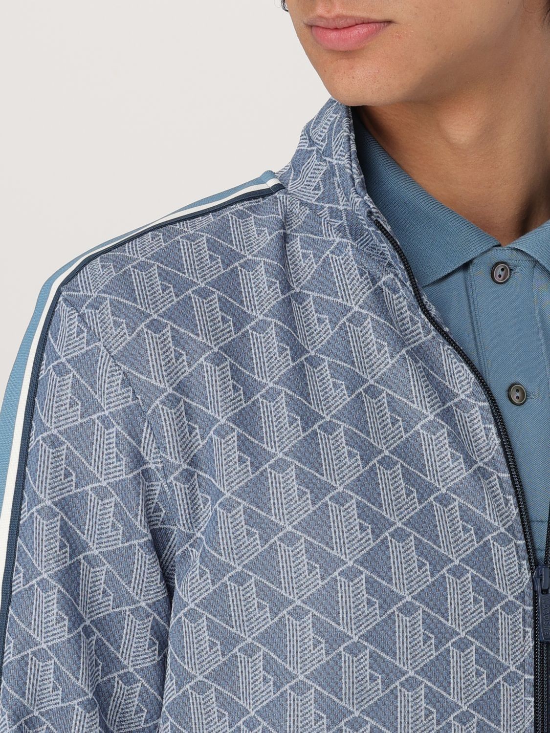 Erkek Regular Fit Fermuarlı Monogram Mavi Sweatshirt