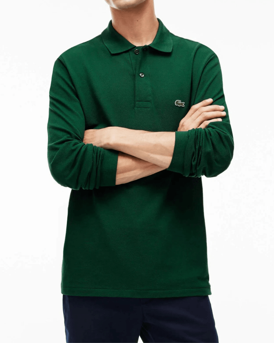 Polo Yaka Erkek Klasik Fit Uzun Kollu Yeşil Sweatshirt