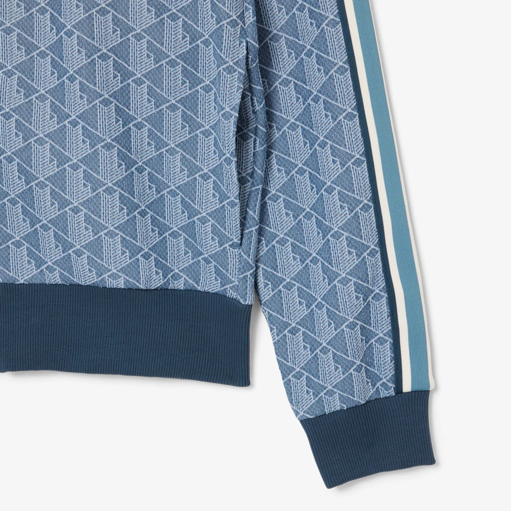 Erkek Regular Fit Fermuarlı Monogram Mavi Sweatshirt