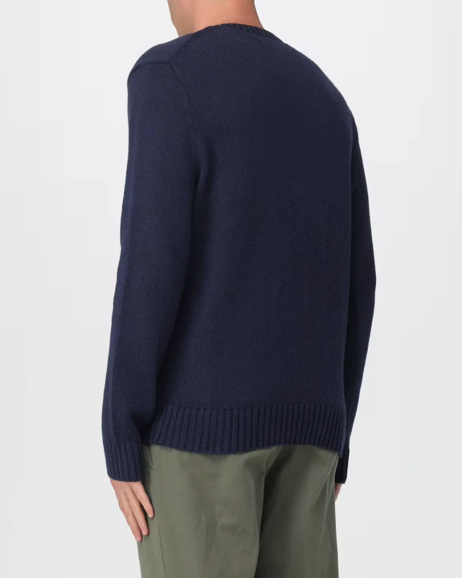 Erkek İşlemeli Lacivert Yün Kazak