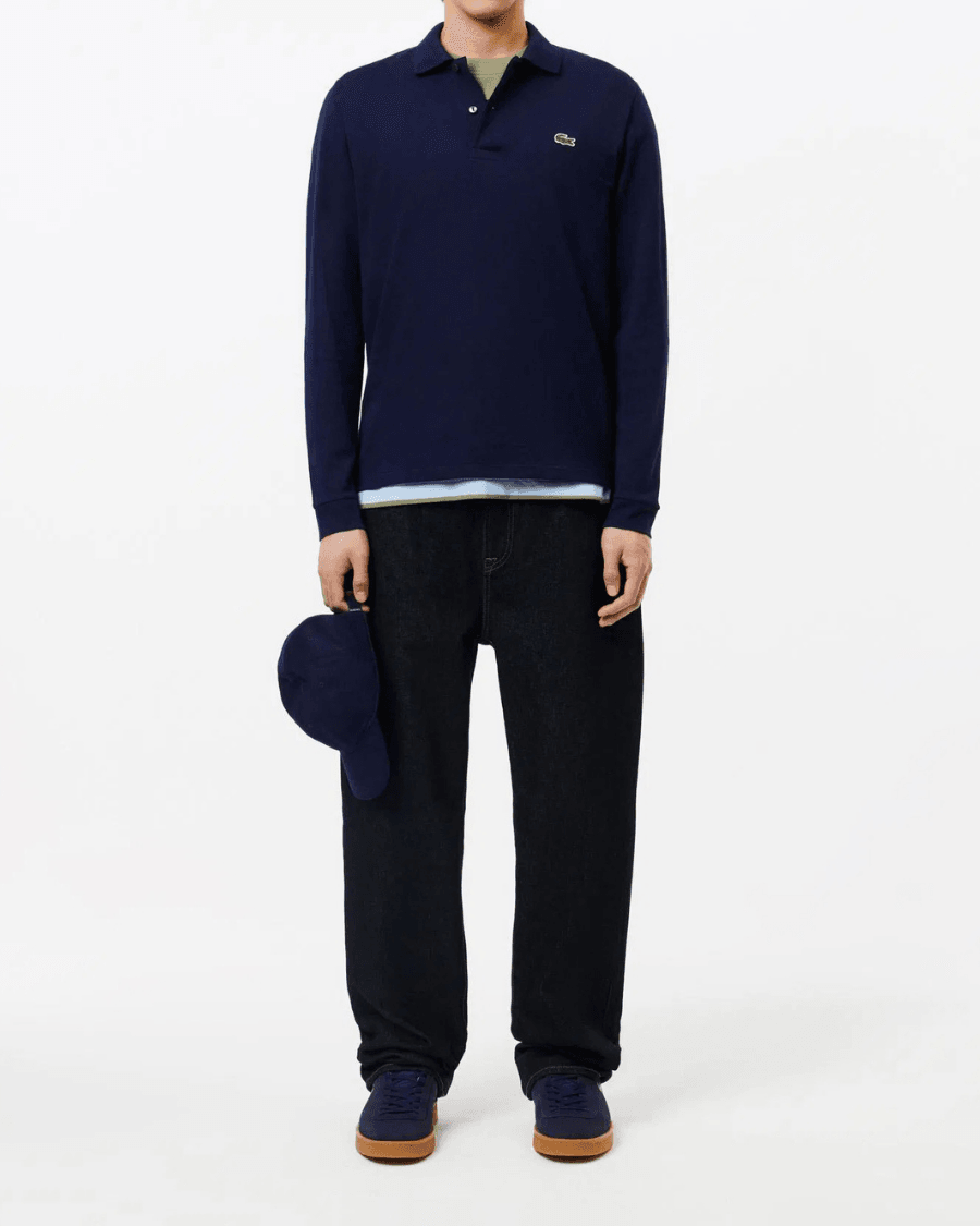 Polo Yaka Erkek Klasik Fit Uzun Kollu Lacivert Sweatshirt