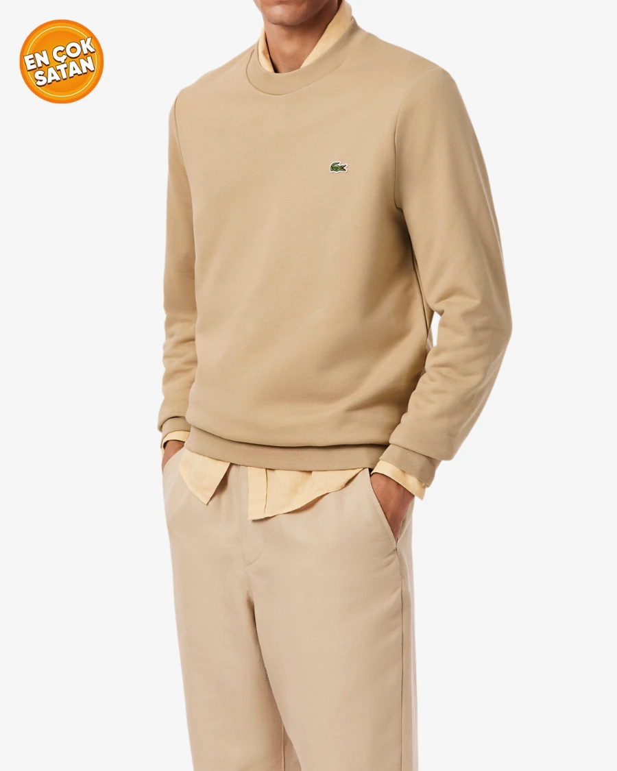 Erkek Classic Fit Bisiklet Yaka Kum Rengi Sweatshirt