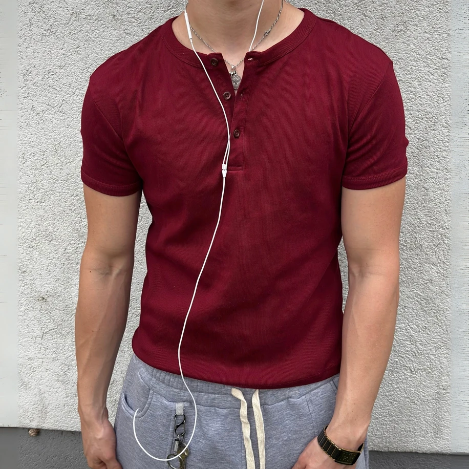 LOCKHIGH SLIM-FIT HENLEY TEE - BURGUNDY