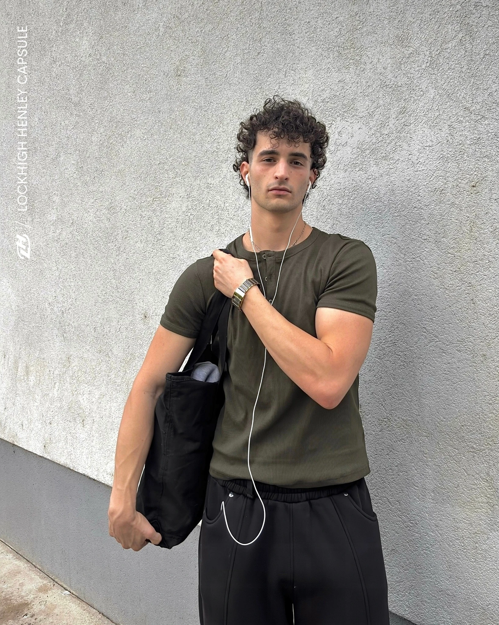 LOCKHIGH SLIM-FIT HENLEY TEE - KHAKI