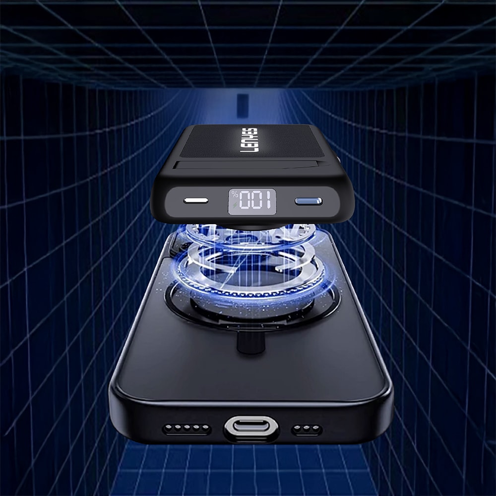 Lenyes PW1003D 22.5W Dijital LED Ekranlı Akıllı Saat Kablosuz Şarj Özellikli Standlı Wireless Powerbank 15W 10000mAh