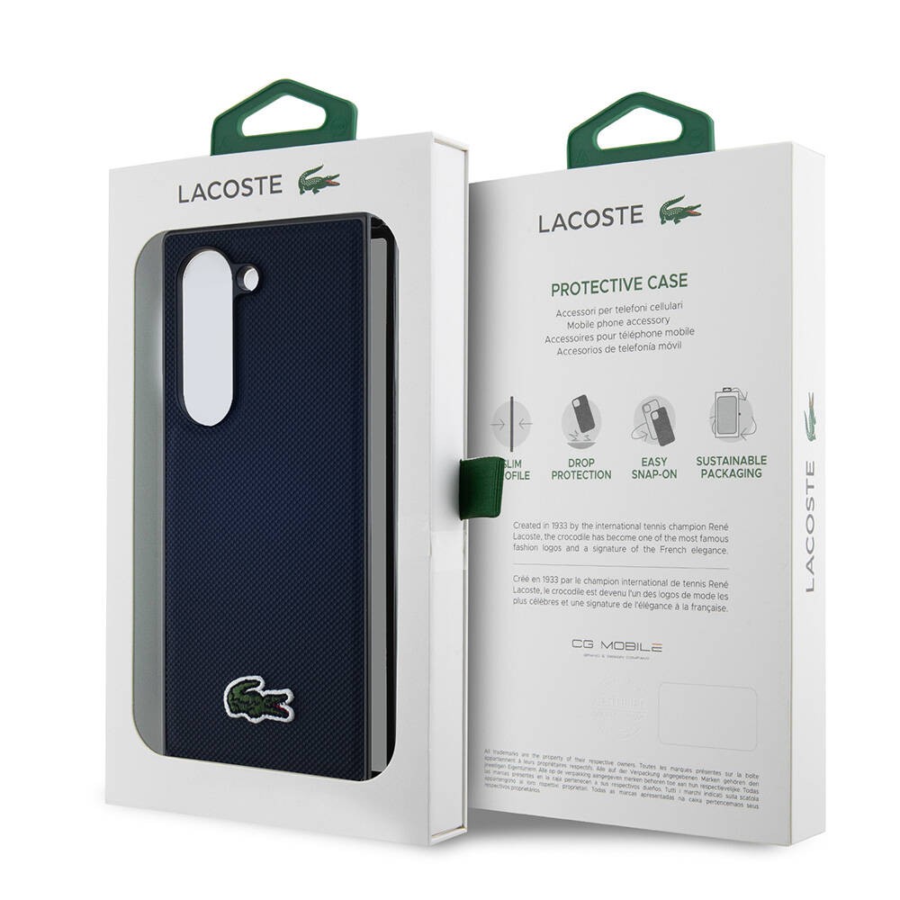 Galaxy Z Fold 6 Kılıf Lacoste Orjinal Lisanslı Magsafe Şarj Özellikli Pike Desenli Arka Yüzey İkonik Timsah Dokuma Logolu Kılıf