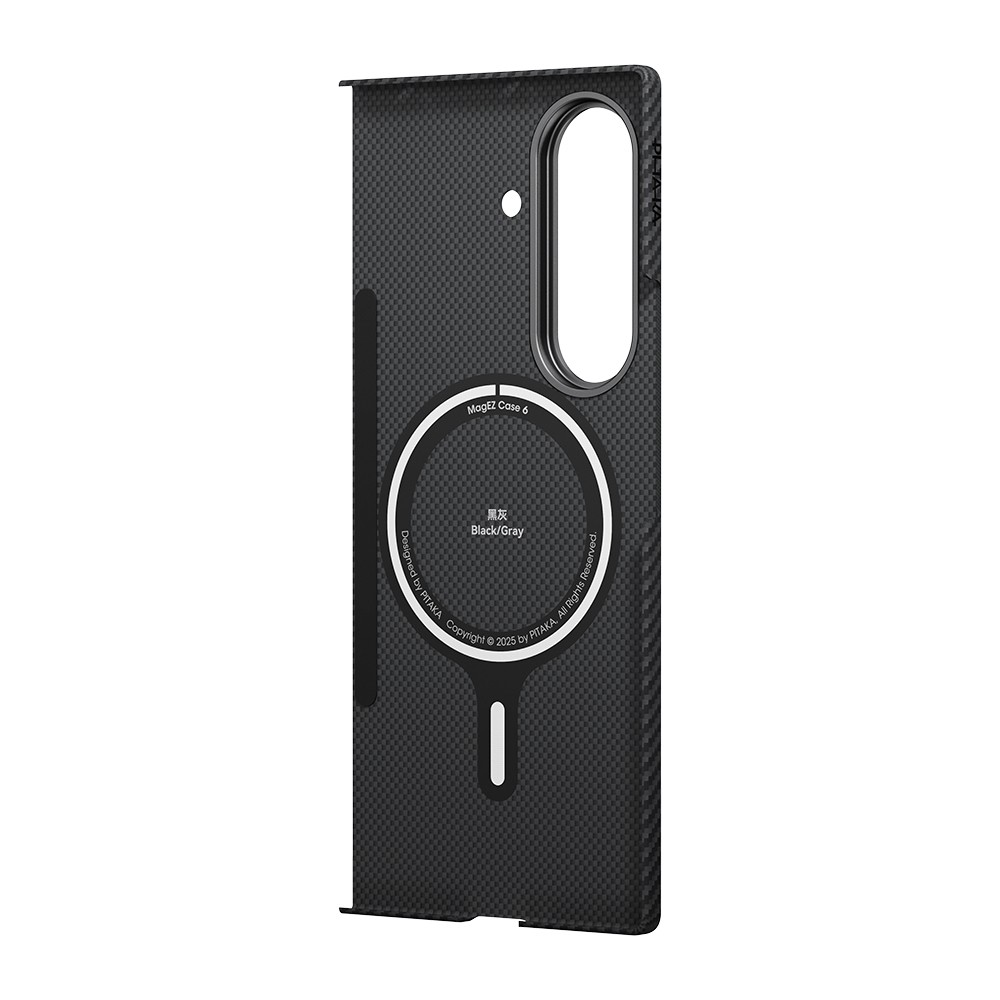 Galaxy Z Fold 7 Kılıf M-safe Şarj Özellikli 600D Aramid Fiber Pitaka Ultra-Slim Classic Serisi Black-Grey Twill Kapak