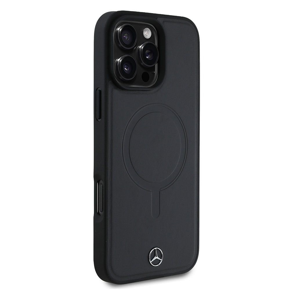 Apple iPhone 16 Pro Max Kılıf Mercedes Benz Orjinal Lisanslı M-safe Şarj Özellikli Metal Yıldız Logolu Sade Pürüzsüz Deri Kapak