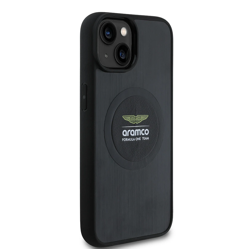 Apple iPhone 14 Kılıf Aston Martin Orjinal Lisanslı M-safe Şarj Özellikli Aluminyum Arka Yüzeyli Formula One Team Baskılı Kapak