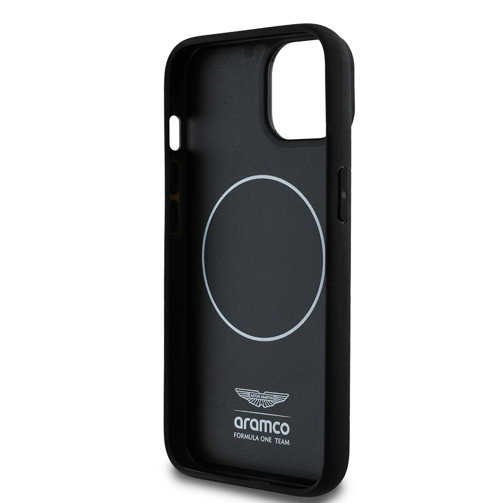 Apple iPhone 14 Kılıf Aston Martin Orjinal Lisanslı M-safe Şarj Özellikli Aluminyum Arka Yüzeyli Formula One Team Baskılı Kapak