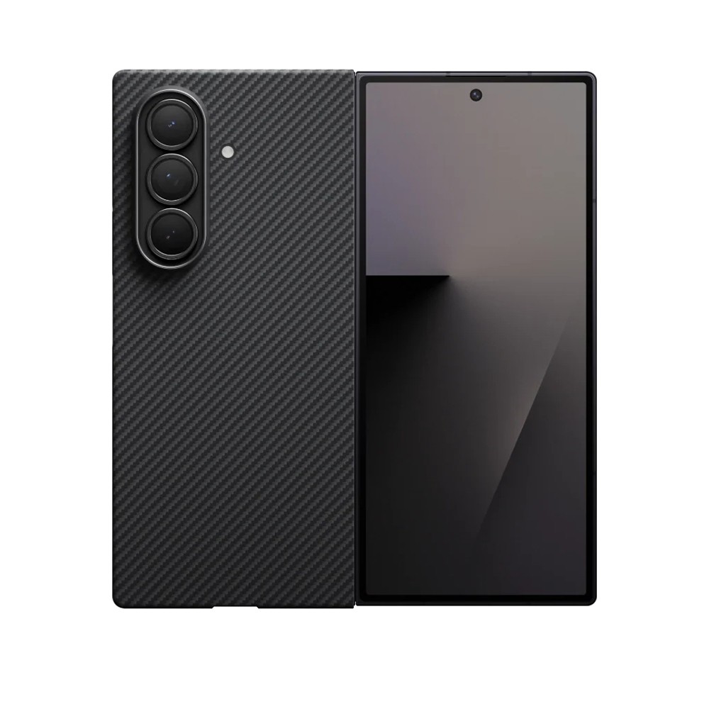 Galaxy Z Fold 7 Kılıf M-safe Şarj Özellikli 600D Aramid Fiber Pitaka Ultra-Slim Classic Serisi Black-Grey Twill Kapak