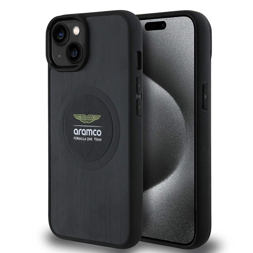 Apple iPhone 14 Kılıf Aston Martin Orjinal Lisanslı M-safe Şarj Özellikli Aluminyum Arka Yüzeyli Formula One Team Baskılı Kapak