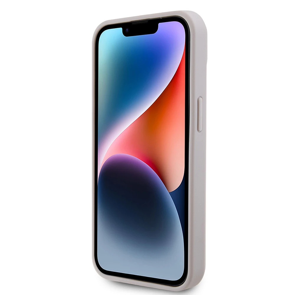 Apple iPhone 15 Kılıf Guess Orjinal Lisanslı PU Deri Taşlı Metal Üçgen Logolu Çapraz Vücut Askılı 4G Desenli Kapak