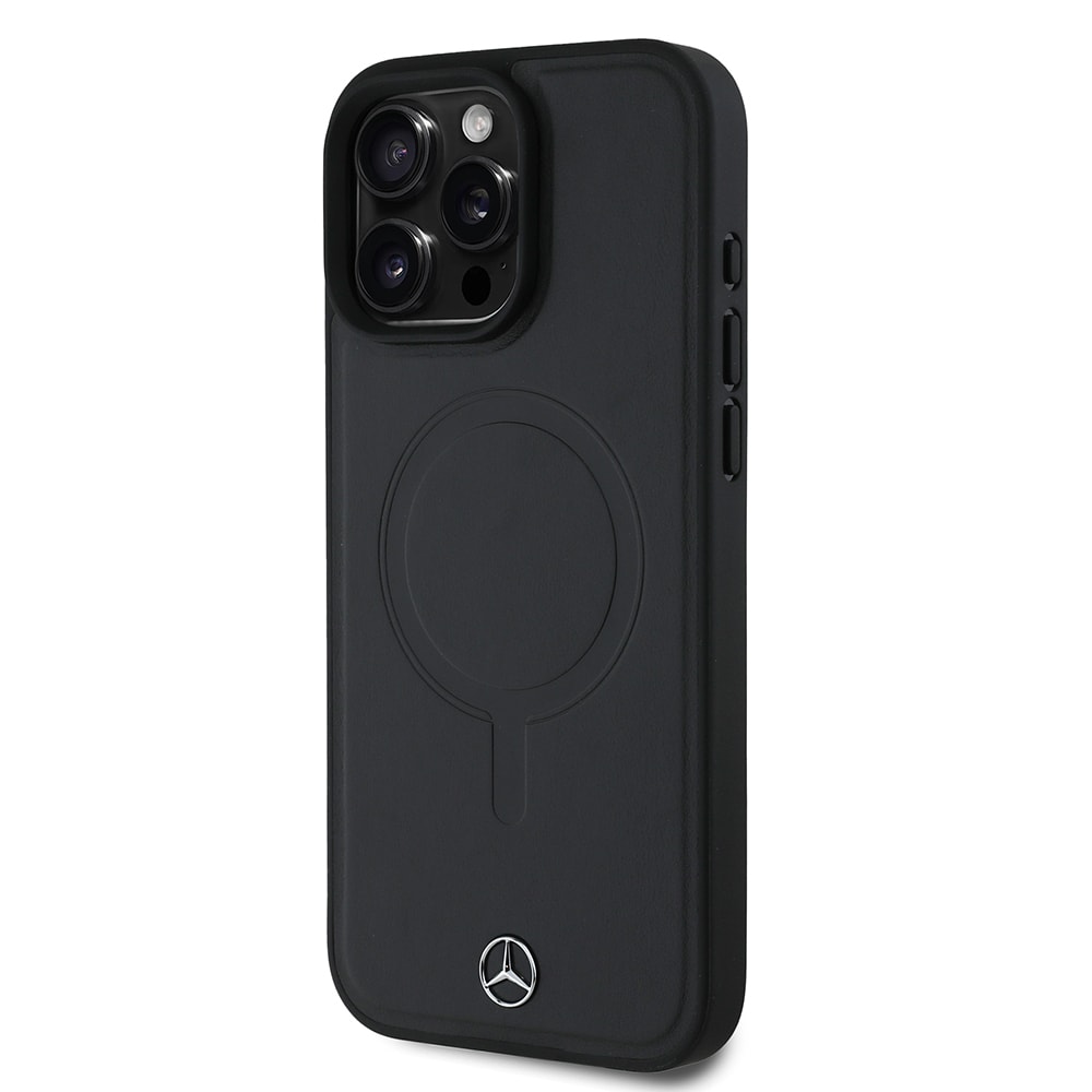 Apple iPhone 16 Pro Max Kılıf Mercedes Benz Orjinal Lisanslı M-safe Şarj Özellikli Metal Yıldız Logolu Sade Pürüzsüz Deri Kapak