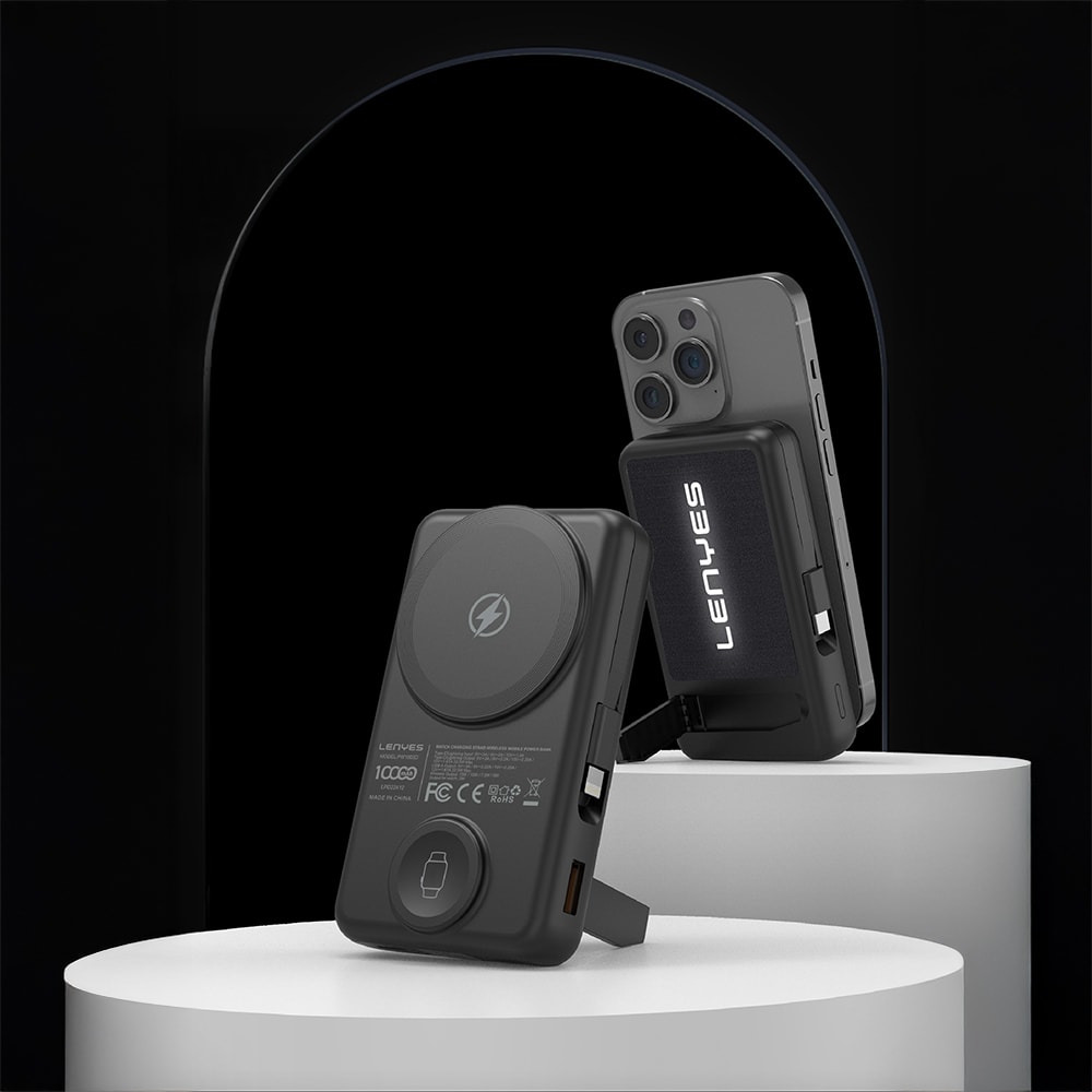 Lenyes PW1003D 22.5W Dijital LED Ekranlı Akıllı Saat Kablosuz Şarj Özellikli Standlı Wireless Powerbank 15W 10000mAh