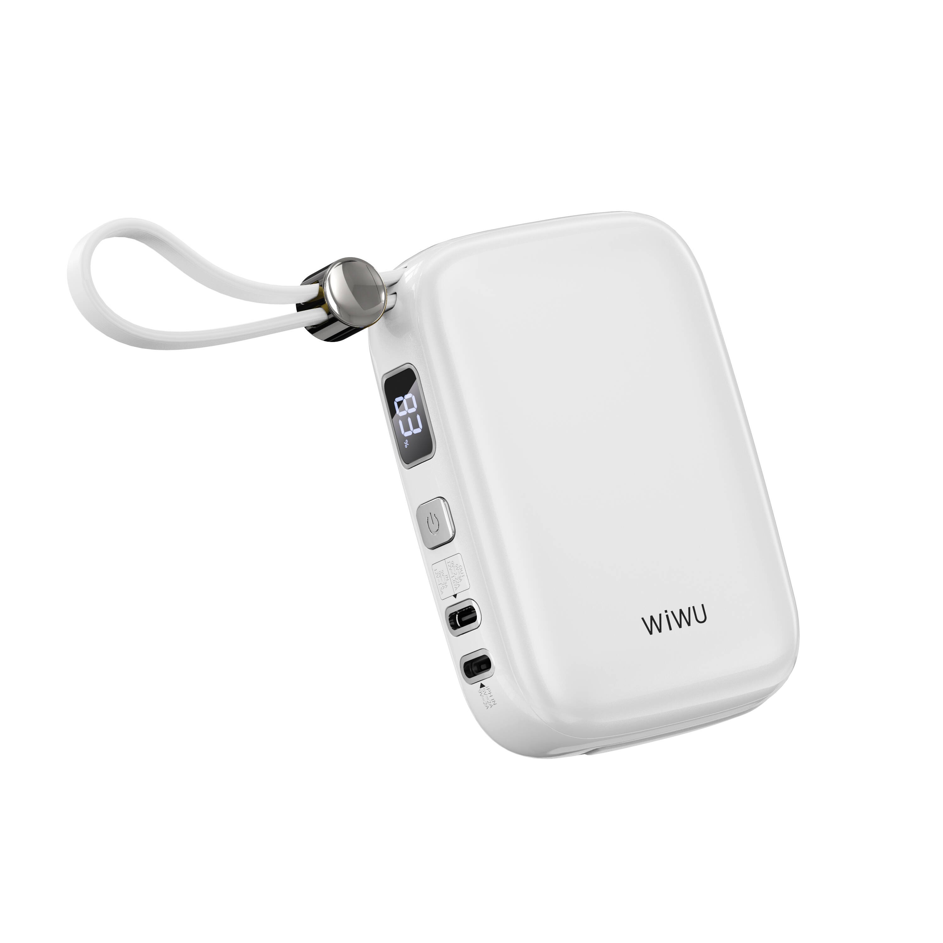 Wiwu Wi-P042 Monaco Serisi Lightning ve Type-C Kablolu Dijital LED Göstergeli Askılı Powerbank 10000mAh