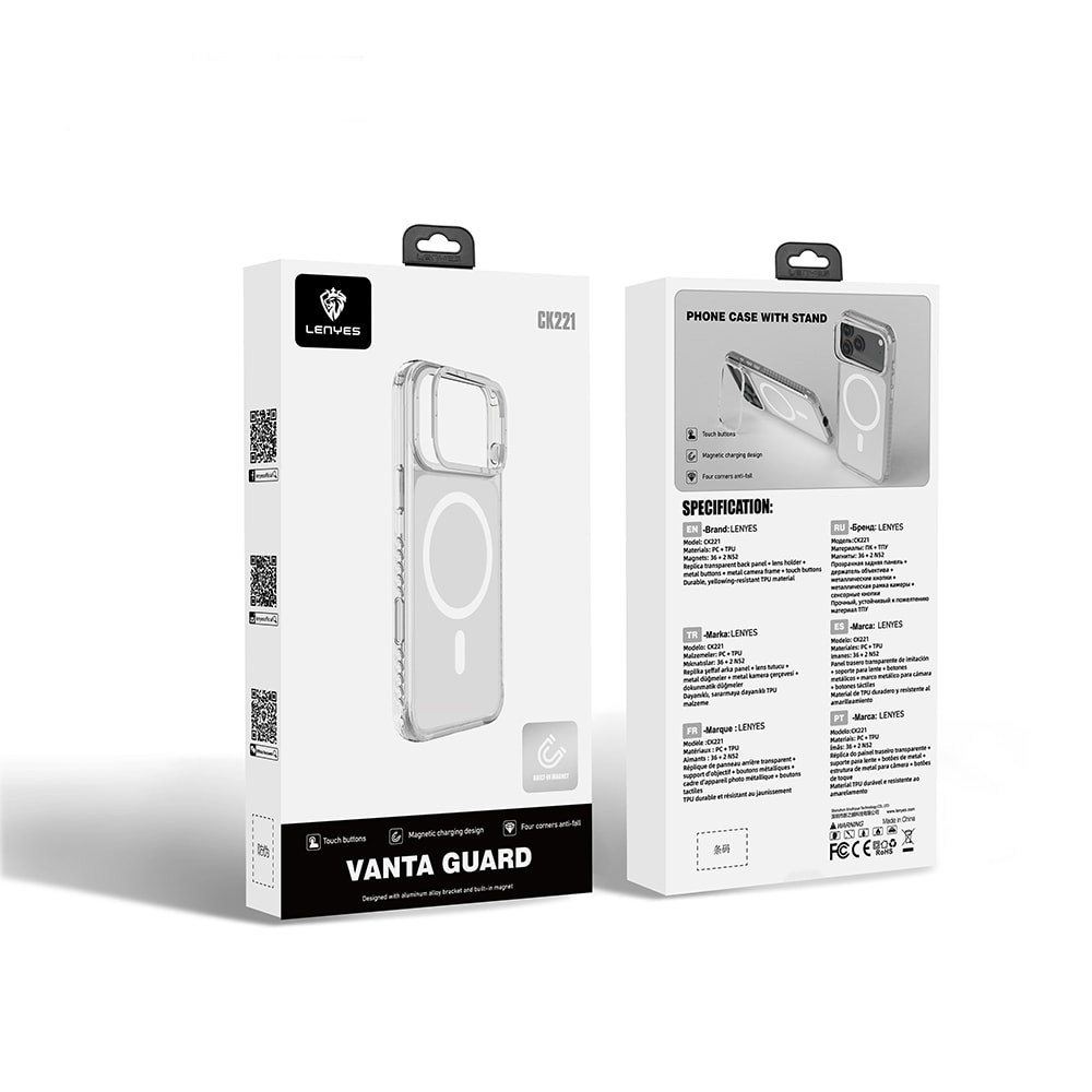 Apple iPhone 17 Pro Max Kılıf M-safe Şarj Özellikli Metal Kamera Çerçeveli Airbag Tasarımlı Lenyes CK221 Sert PC Kapak