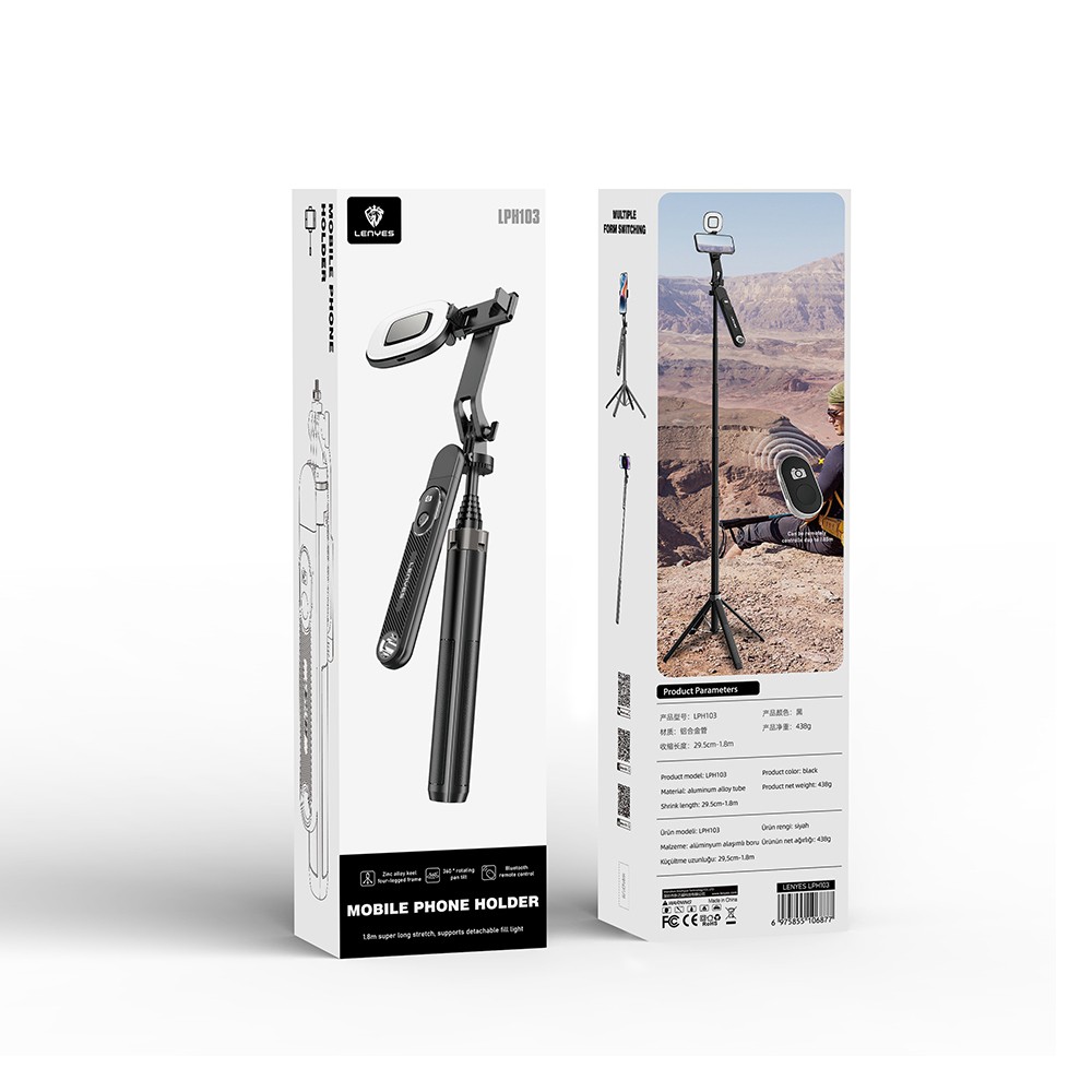 Lenyes LPH103 Çok Fonksiyonlu Sabitleyici Ayrılabilir Bluetooth Kumandalı Tripod Selfie Çubuğu