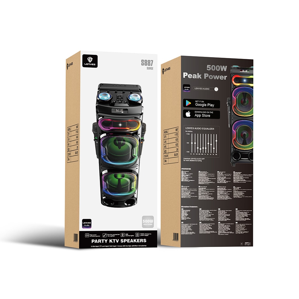 Lenyes S887 RGB Işıklı Çift Mikrofonlu Kablosuz TWS Bluetooth Speaker Hoparlör v5.3