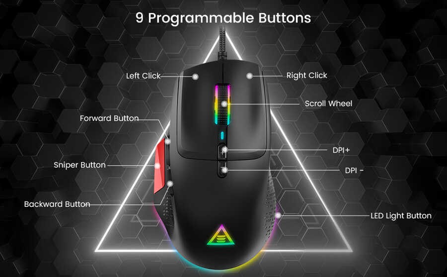 Eksa EM600 Kablolu 12 Modlu RGB Işıklı Oyuncu Mouse 12000 DPI