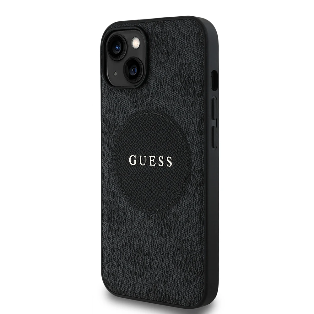 Apple iPhone 15 Kılıf Guess Orjinal Lisanslı M-safe Şarj Özellikli Yazı Logolu Circle Classic Kapak