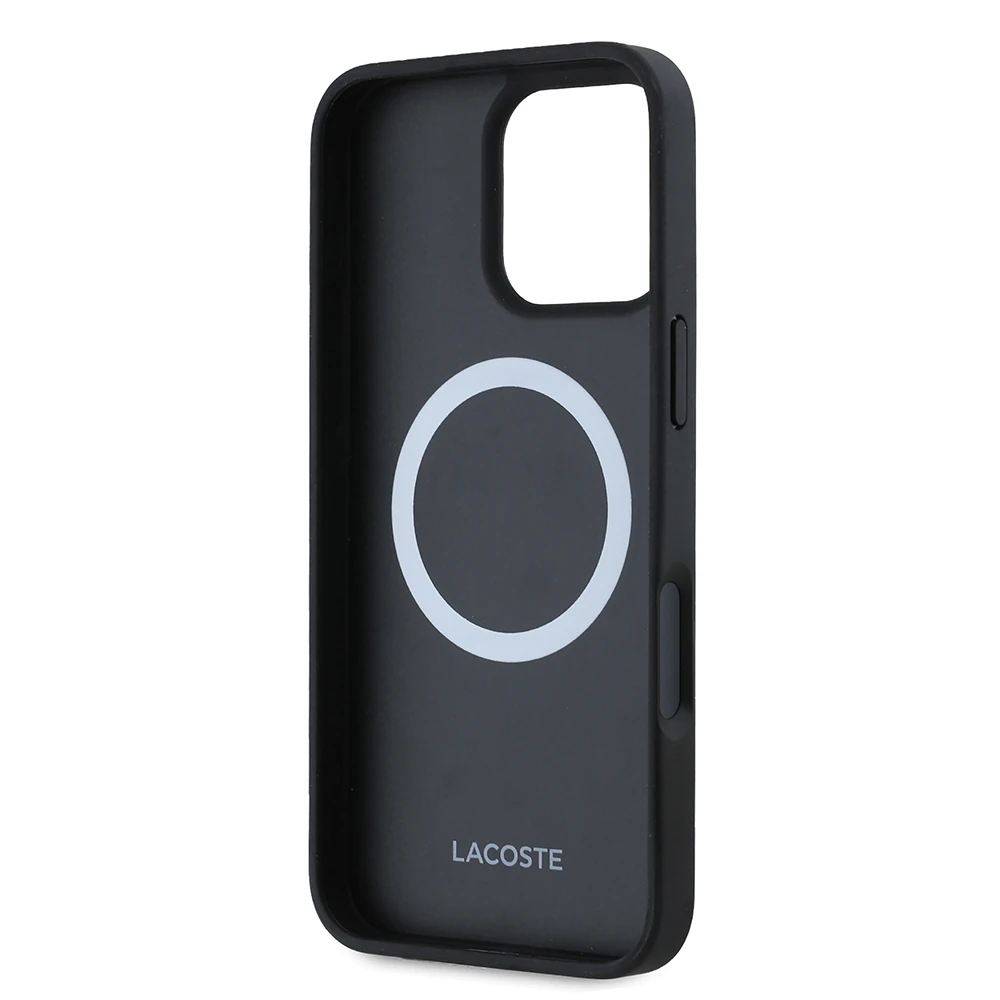 Apple iPhone 16 Pro Kılıf Lacoste Orjinal Lisanslı PU Pike Desenli Arka Yüzey İkonik Timsah Dokuma Logolu Kapak + Type-C Kablo 1.5m