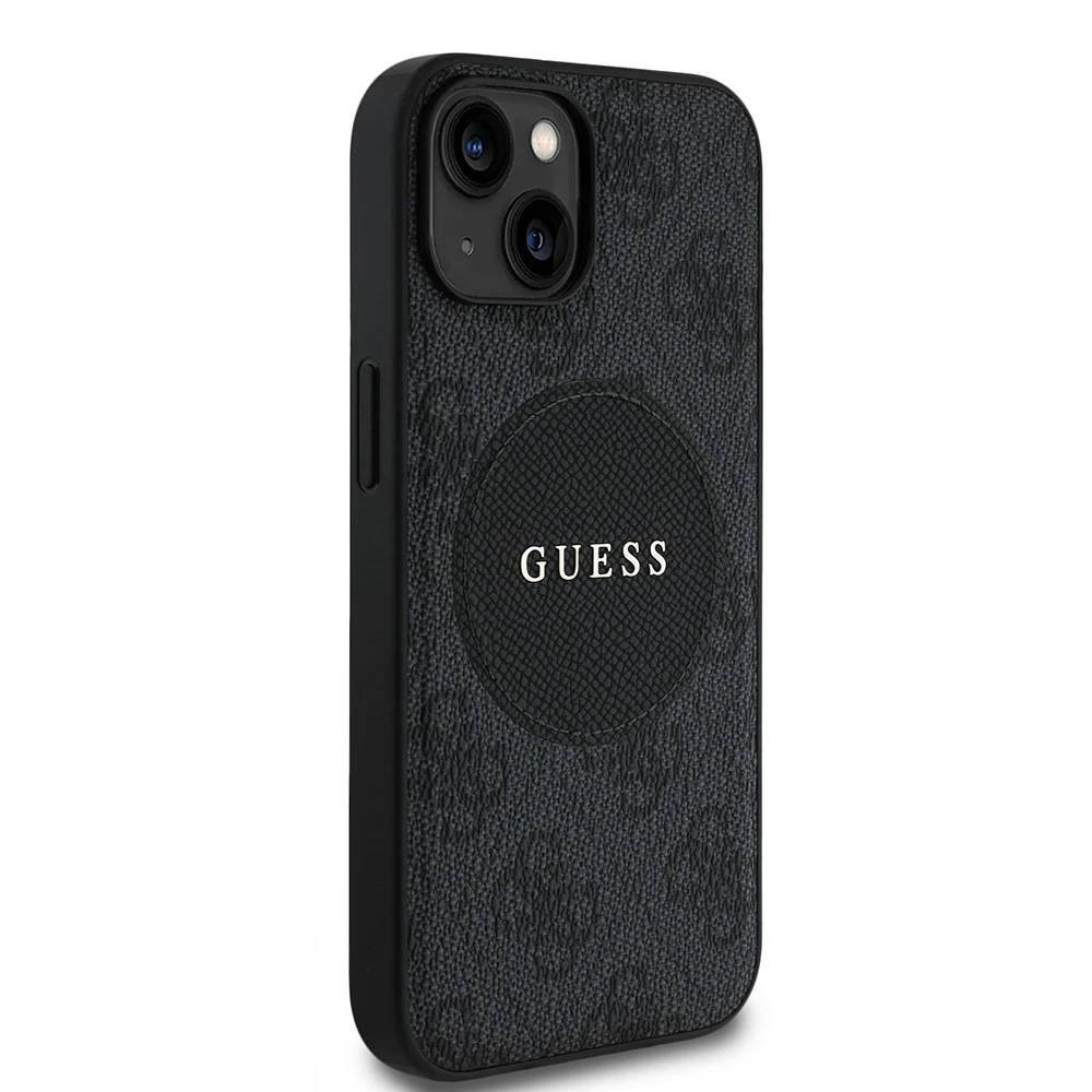 Apple iPhone 15 Kılıf Guess Orjinal Lisanslı M-safe Şarj Özellikli Yazı Logolu Circle Classic Kapak