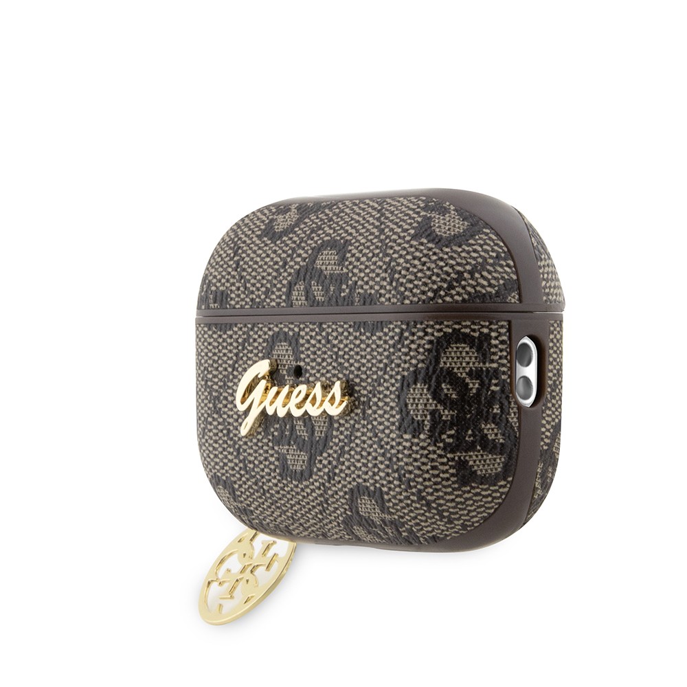 Airpods Pro 2 Kılıf Guess Orjinal Lisanslı 4G Desenli Metal Script Logolu 4G Charm PU Deri Kapak