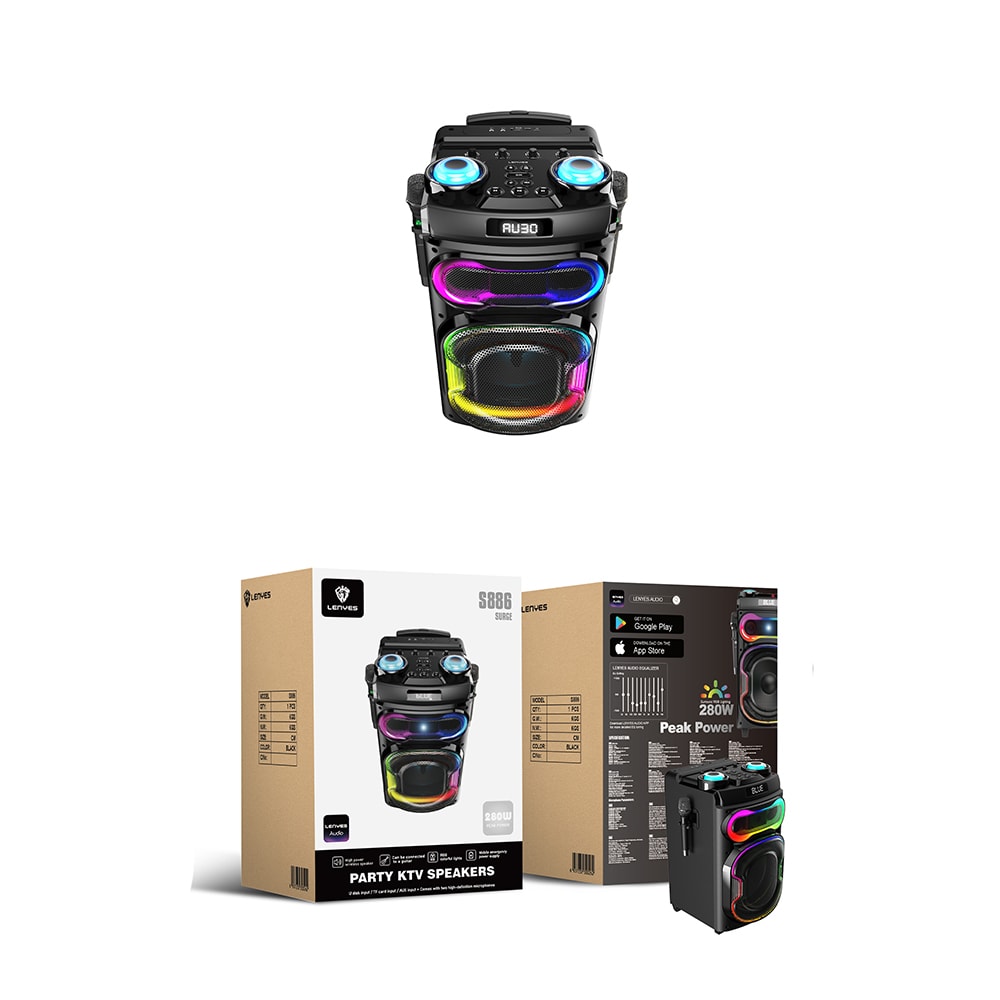 Lenyes S886 RGB Işıklı Çift Mikrofonlu Kablosuz TWS Bluetooth Speaker Hoparlör v5.3