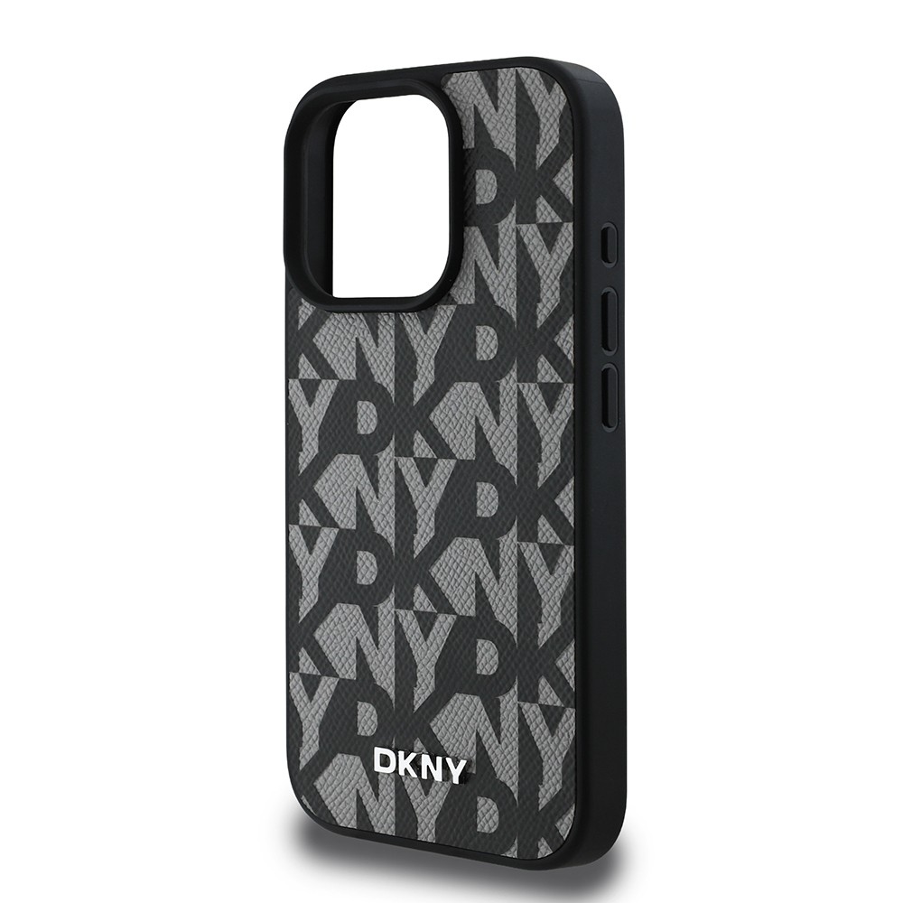 Apple iPhone 15 Pro Max Kılıf DKNY Orjinal Lisanslı M-safe Şarj Özellikli 3D Yazılı Grid Pattern Kapak