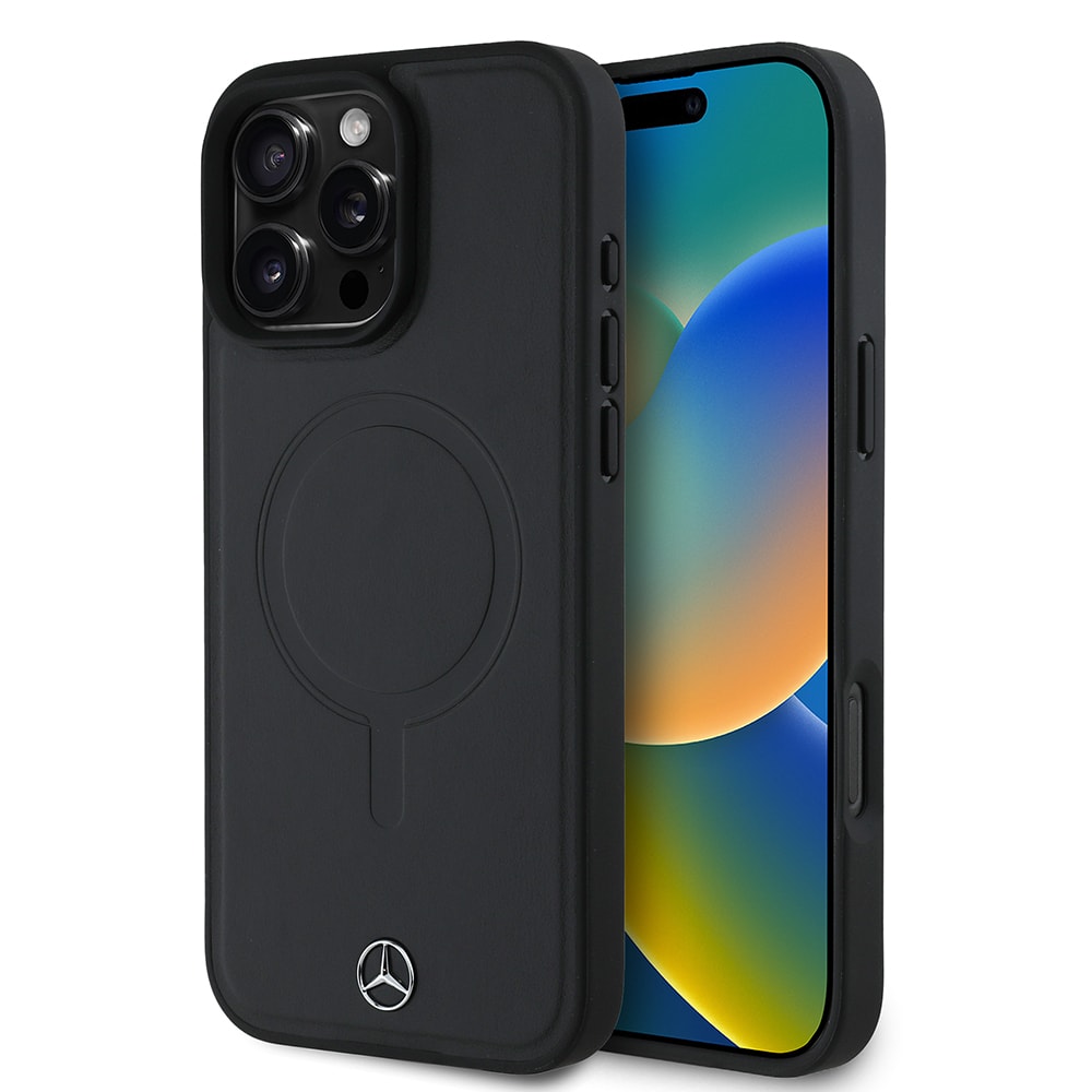 Apple iPhone 16 Pro Max Kılıf Mercedes Benz Orjinal Lisanslı M-safe Şarj Özellikli Metal Yıldız Logolu Sade Pürüzsüz Deri Kapak