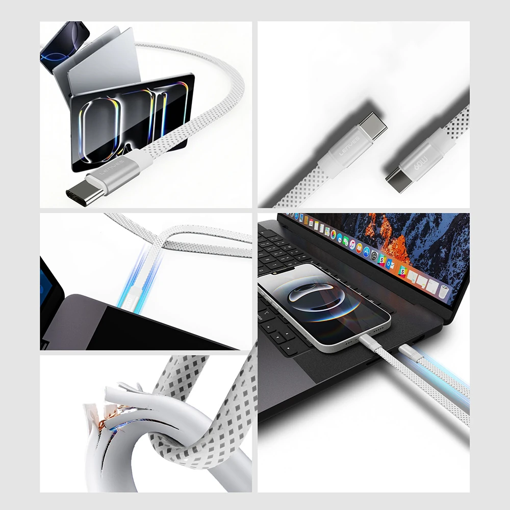 Lenyes LC538 Type-C to Lightning Hızlı Şarj Özellikli 48D Aramid Fiber Örgü Tasarımlı Data ve Şarj Kablosu 27W 1M