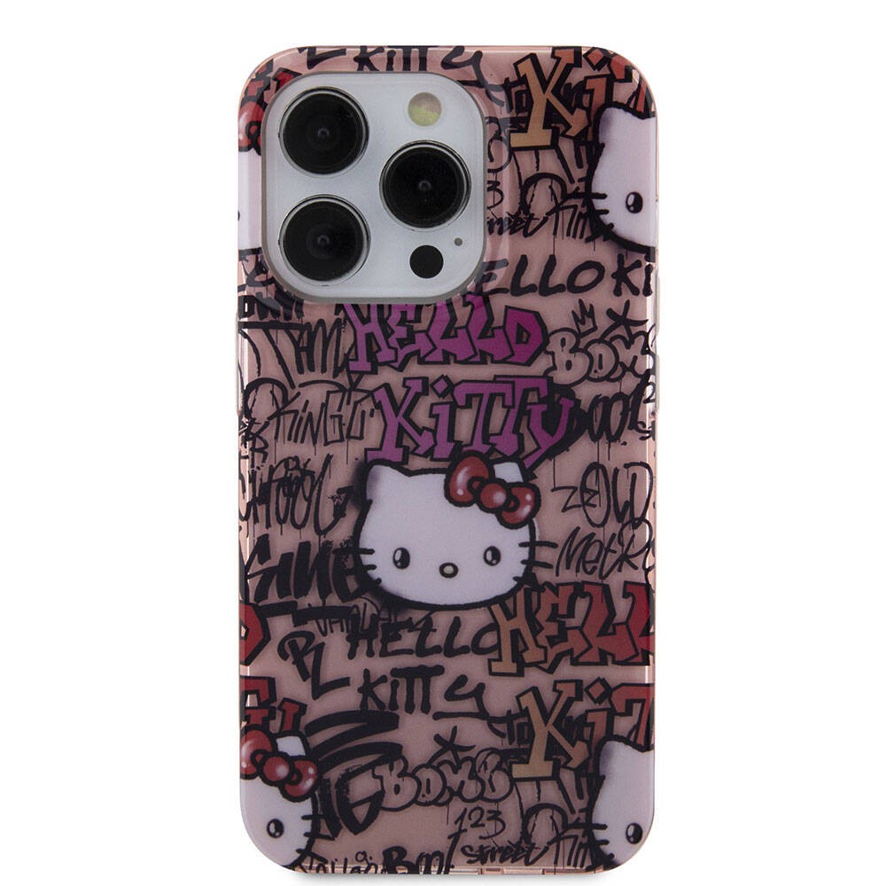 iPhone 15 Pro Kılıf Hello Kitty Orjinal Lisanslı İkonik Logolu Etiket Graffiti Kılıf