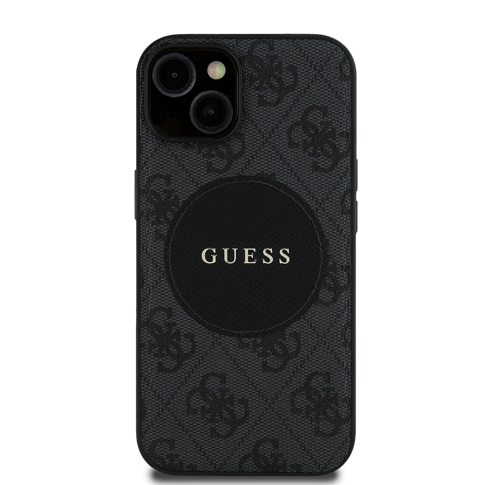 Apple iPhone 15 Kılıf Guess Orjinal Lisanslı M-safe Şarj Özellikli Yazı Logolu Circle Classic Kapak