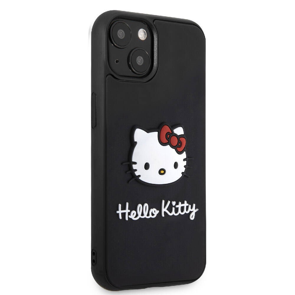 iPhone 15 Kılıf Hello Kitty Orjinal Lisanslı Yazı ve İkonik Logolu 3D Rubber Kitty Head Kılıf