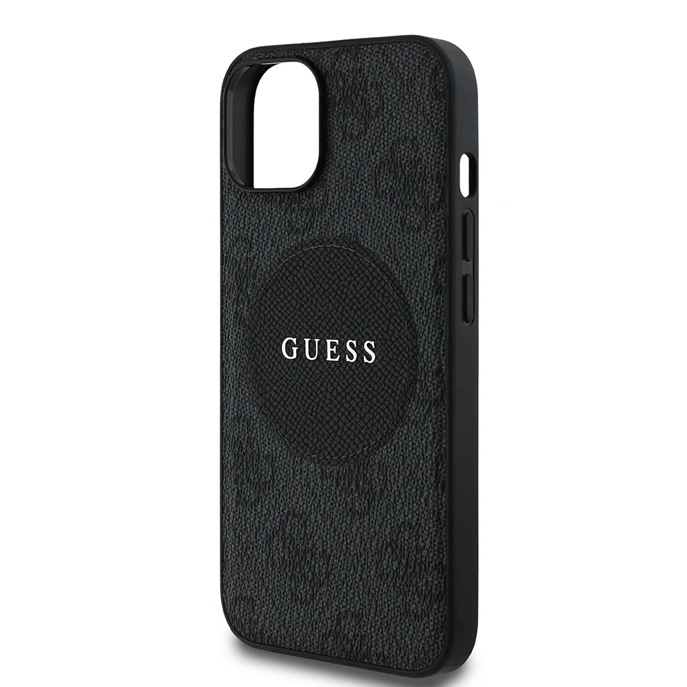 Apple iPhone 15 Kılıf Guess Orjinal Lisanslı M-safe Şarj Özellikli Yazı Logolu Circle Classic Kapak