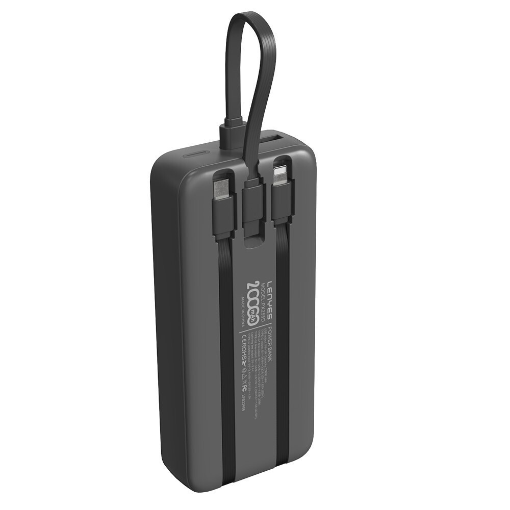 Lenyes PX255D Dijital LED Ekranlı Type-C ve Lightning Kablolu Powerbank 22.5W 20.000mAh